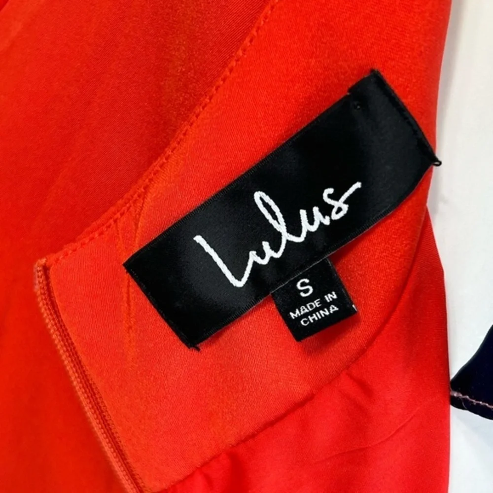 LULU’S Joyful Red Orange Multi Stripe Tie-Back Mini Dress Size Small, Like New - Picture 11 of 15